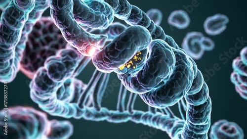 Dynamic visualization of twisting dna helix with glowing molecular interactions