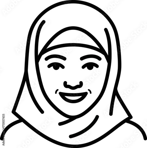 Smiling woman wearing a headscarf, simple line art portrait