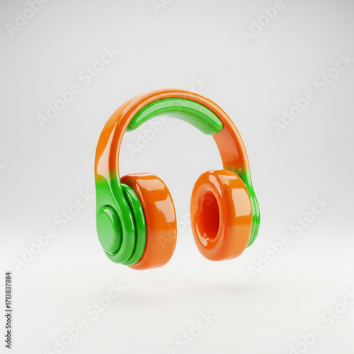 3D Glossy Icon Orange Green Headphones JPG