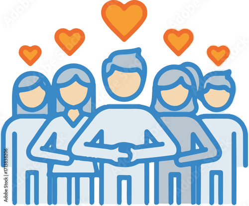 Diverse Group of People with Hearts Symbolizing Community Love and Support