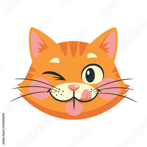 Playful Cat: A charming cartoon depicts a ginger cat, mid-wink, with its tongue playfully protruding, exuding a sense of mirth and cheerfulness.