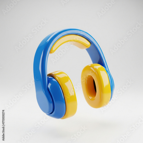 3D Glossy Icon Blue Yellow Headphones JPG