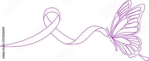 Symbol of hope, a delicate butterfly emerges from a flowing ribbon, representing transformation and awareness