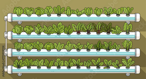 Vector illustration of a decorative vertical wall garden with hydroponic