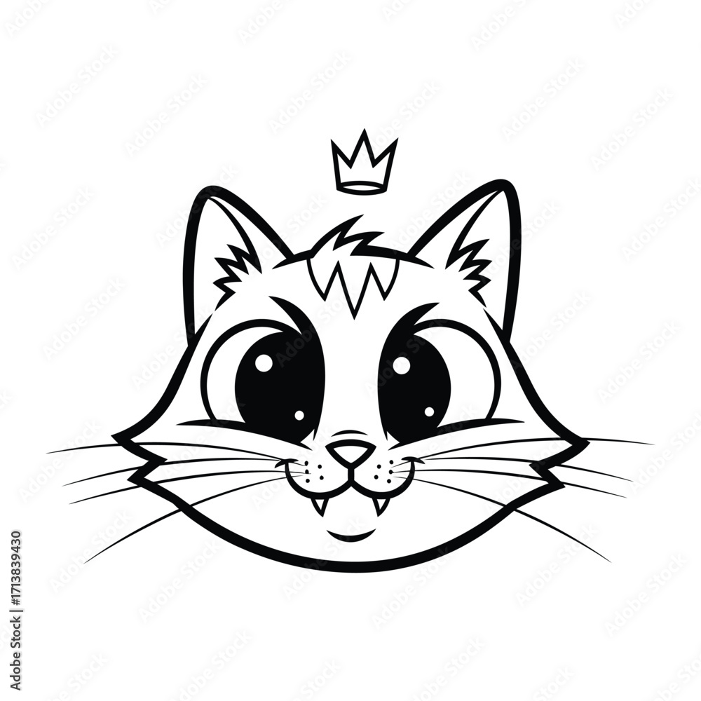 Obraz premium Royal Feline Portrait: A charming cartoon illustration of a cat wearing a crown, exuding confidence and playfulness. Perfect for design and playful projects.