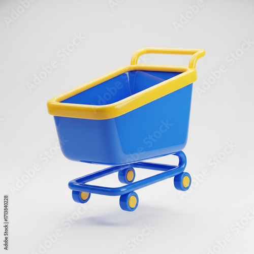 3D Glossy Icon Blue Yellow Shopping Cart JPG