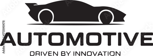 Sleek Sports Car Silhouette with 'AUTOMOTIVE' Text and 'DRIVEN BY INNOVATION' Tagline