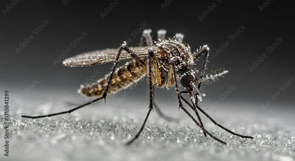 Fototapeta premium Detailed close-up of a mosquito, showcasing its intricate body and features.