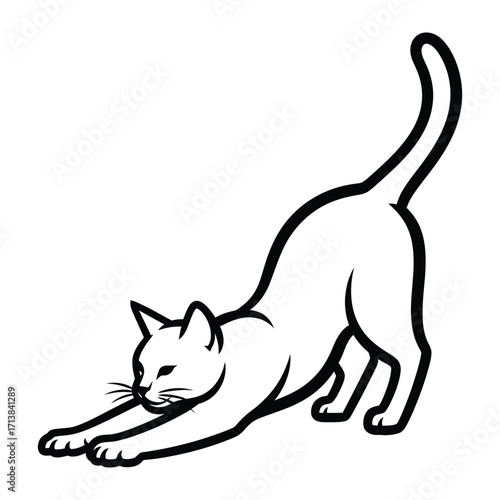 Elegant Cat Stretching: A sleek, minimalist illustration captures the graceful stretch of a domestic cat. Its body flows in a smooth, elegant line, showcasing the feline's agility and flexibility.