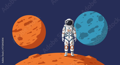 Astronaut's Martian Vista Exploring Distant Planets in Space