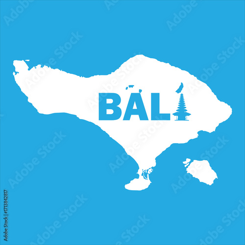 Fotografie This minimalist vector design features the island of Bali in white silhouette against a blue background