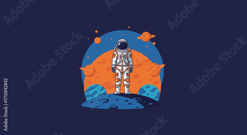 Digital art illustration of a futuristic astronaut exploring a desolate alien world in space
