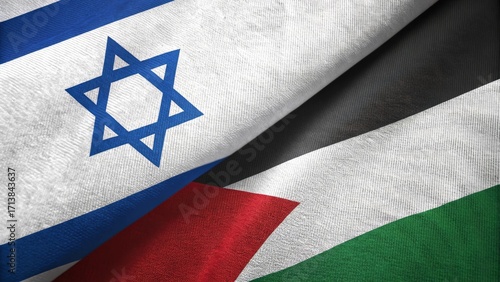 Flags of Nations: The flags of Israel and Palestine are symbolically juxtaposed, conveying a complex narrative of history, identity, and shared space.