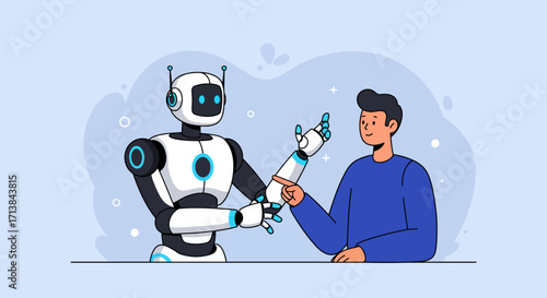 Friendly Robot Helping Man AI and Human Interaction Concept