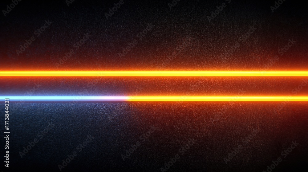 Obraz premium Glowing parallel lines, orange and blue, on dark background