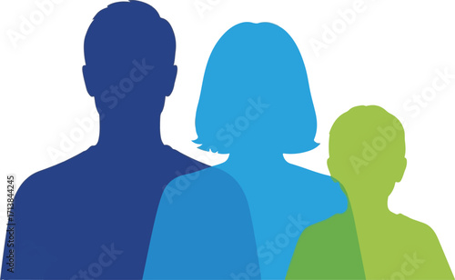 Vibrant Silhouettes of an Adult Male, Adult Female, and Child