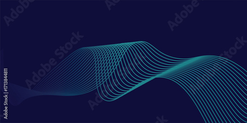 Abstract glowing wave lines on dark blue background. Dynamic wave pattern. Modern flowing wavy lines. Futuristic technology concept. Suit for banner, poster, cover, brochure, flyer, website