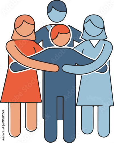Stylized Group of People Embracing, Symbolizing Unity and Care