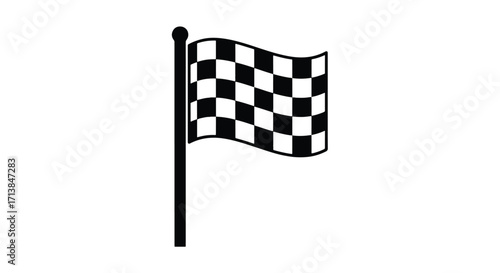 Black and white checkered racing flag illustration on a pole, symbolizing motorsport, finish, and competition victory.