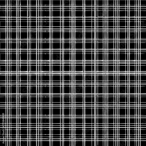 White grid pattern on a black background creating a checkered design with straight lines and intersections
