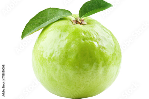 Green Guava with Leaves on white background