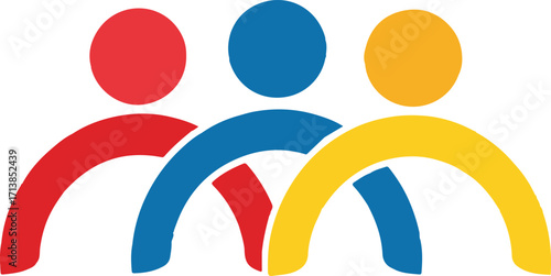 Abstract Group of Three Stylized People in Primary Colors