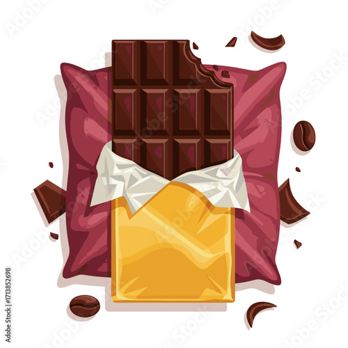 Bitten dark chocolate bar illustration