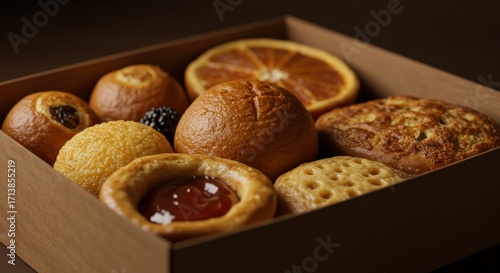 Box of Assorted Baked Goods with Fruit Slice