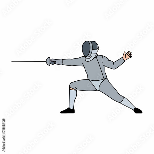 A fencer lunges forward with foil.