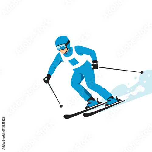 Professional alpine skier racing down a snowy mountain slope.