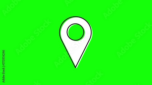 Location icon appearing. icon pin white and outline black with a green screen background. 4k video
