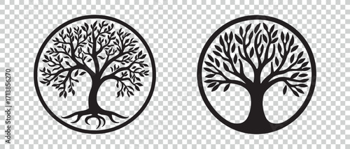 Flat Tree Logo Icons Set - Different Vector Illustrations Isolated On Transparent Background