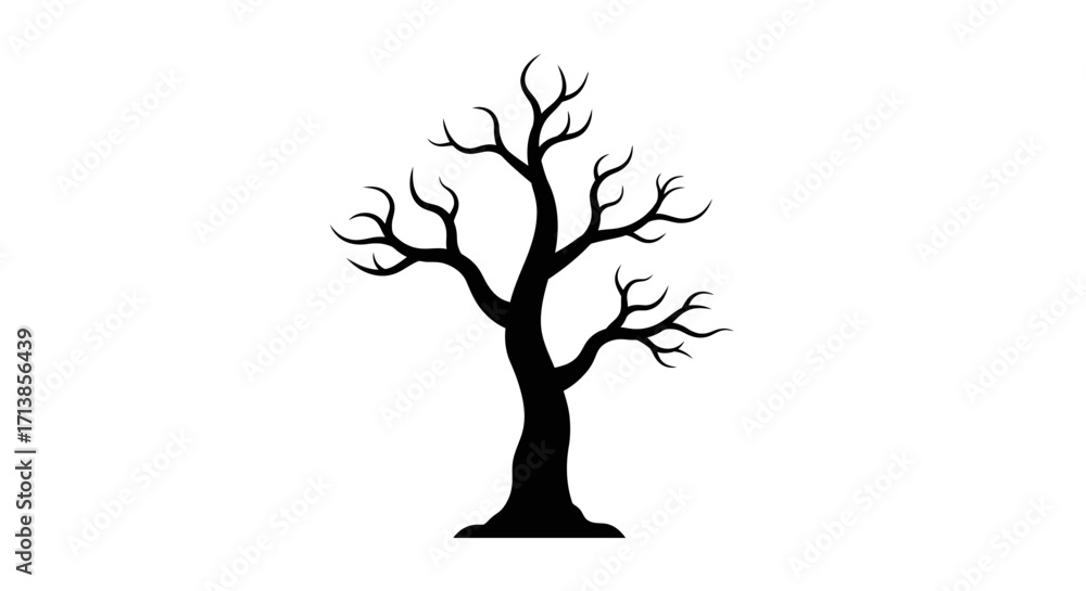 Fototapeta premium Silhouette of a bare, leafless tree against a white background.