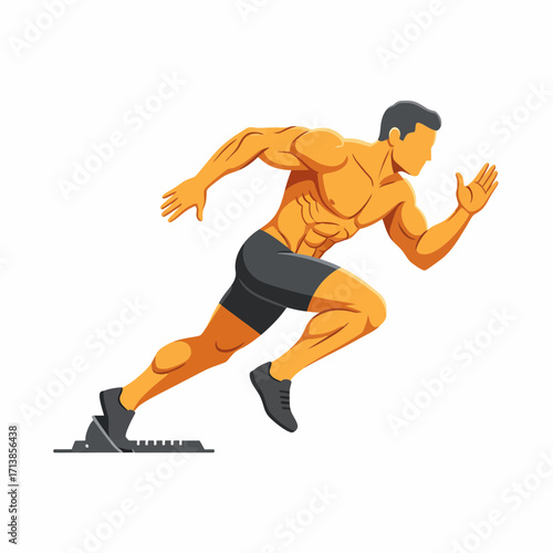 Muscular man sprinting athletic runner.