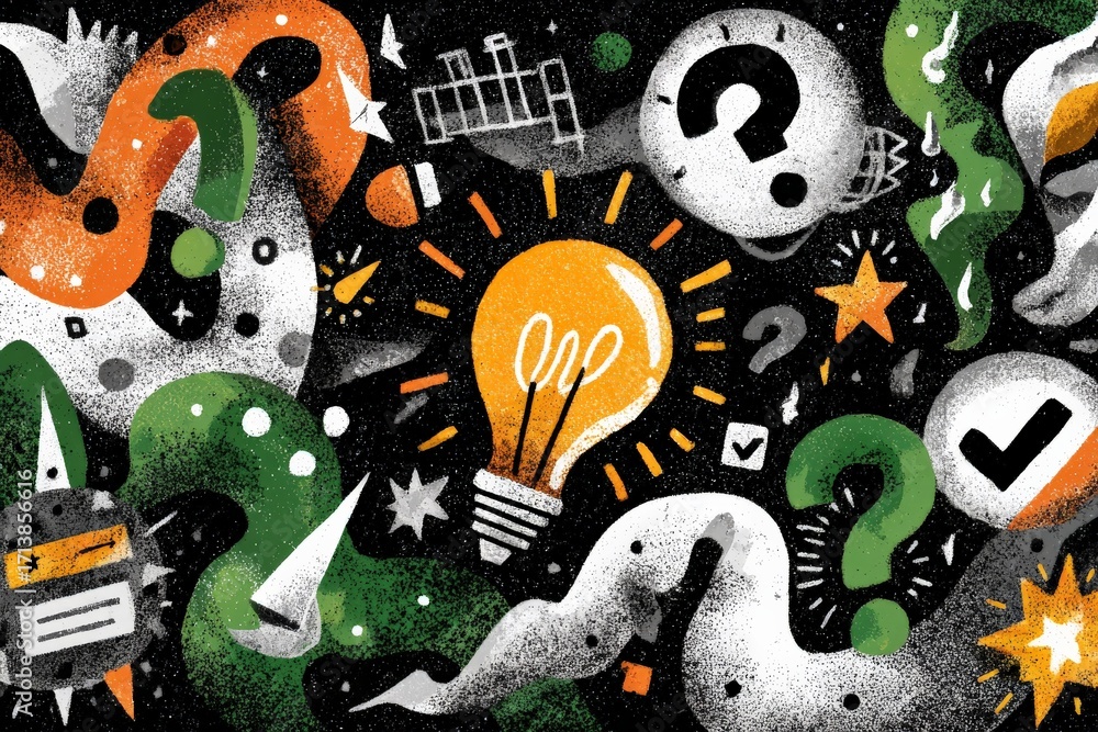 Obraz premium Bright ideas and creative concepts highlighted among swirling patterns and symbols in an artistic design