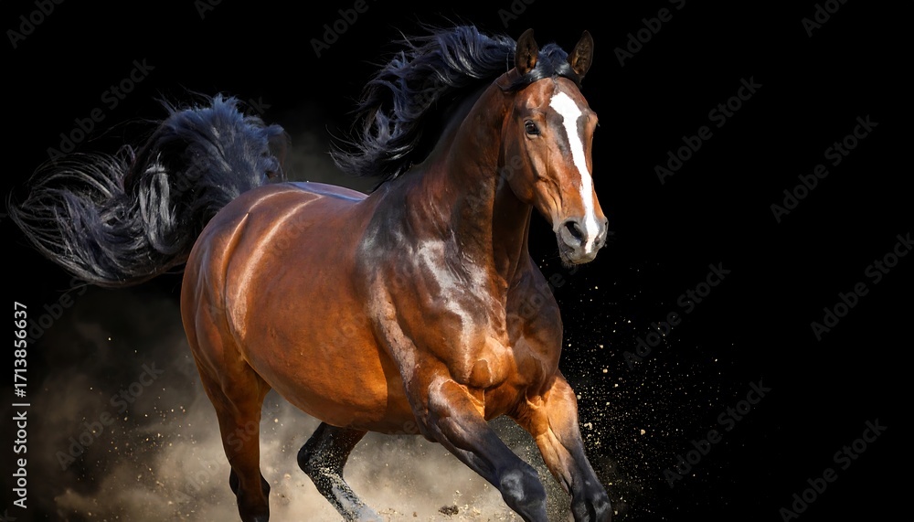 Fototapeta premium Powerful horse in motion, dust particles