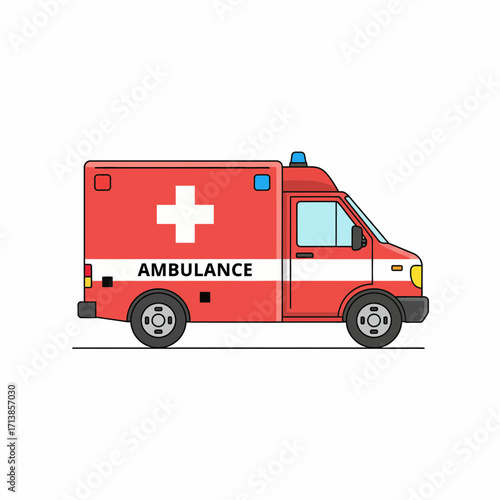 Red ambulance car vector illustration isolated on white background.