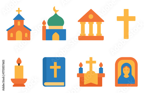 Colorful Religion Icon Set