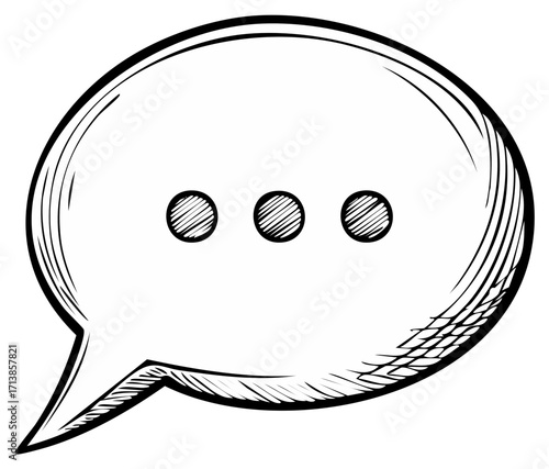 Hand drawn speech bubble with ellipsis icon. Sketch style communication symbol for chat message or thinking.