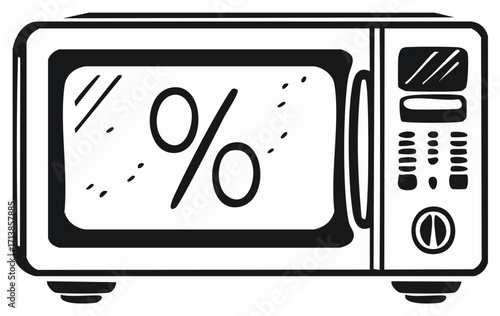 Hand drawn microwave oven with a percentage symbol displayed on its glass door.