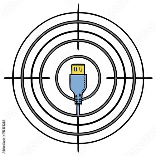 USB Cable Centered Within a Crosshair Target for Online Marketing and Cyber Security