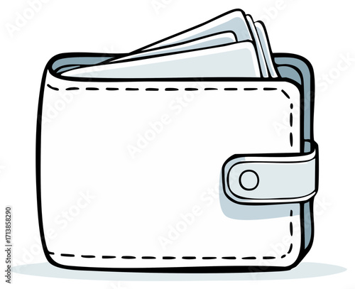 Cartoon Illustration of a White Leather Wallet with Cards, Cash Holding Device