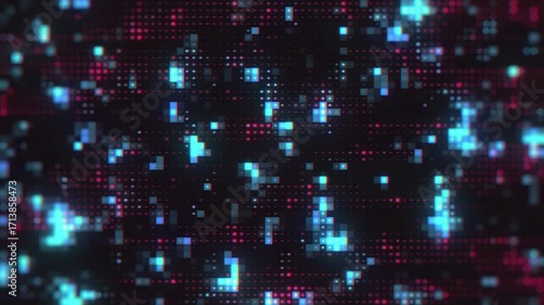 Wallpaper Mural Digital grid abstract background glowing blue and pink squares data flow network technology concept Torontodigital.ca