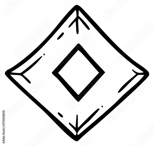Hand-drawn outline of a diamond shape with a smaller square inside, graphic element