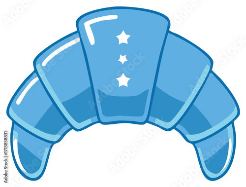 Stylized Blue Croissant Pastry with White Stars Decoration