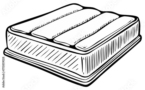 Hand drawn sketch of a comfortable mattress in a detailed black and white style.