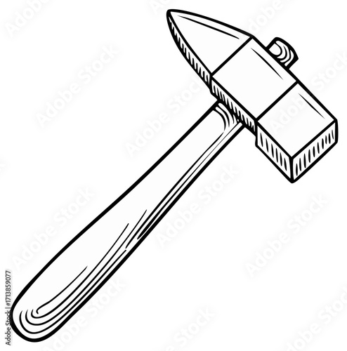 Black and White Hand Drawn Illustration of a Riveting Hammer Tool