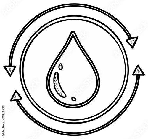 Water Cycle Doodle Fresh Water Drop with Arrows Symbol Illustration
