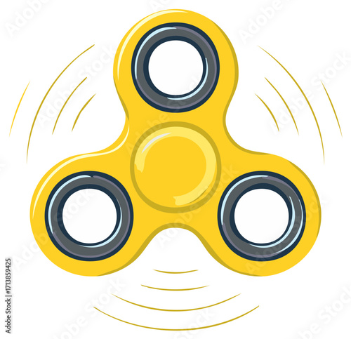 Yellow fidget spinner toy quickly rotating popular stress relief gadget isolated illustration
