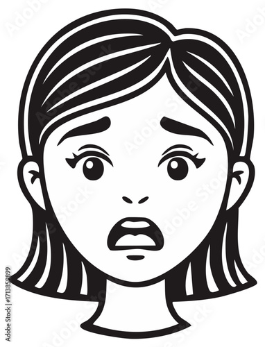 Illustration of a girl looking afraid with wide eyes and open mouth expressing fear